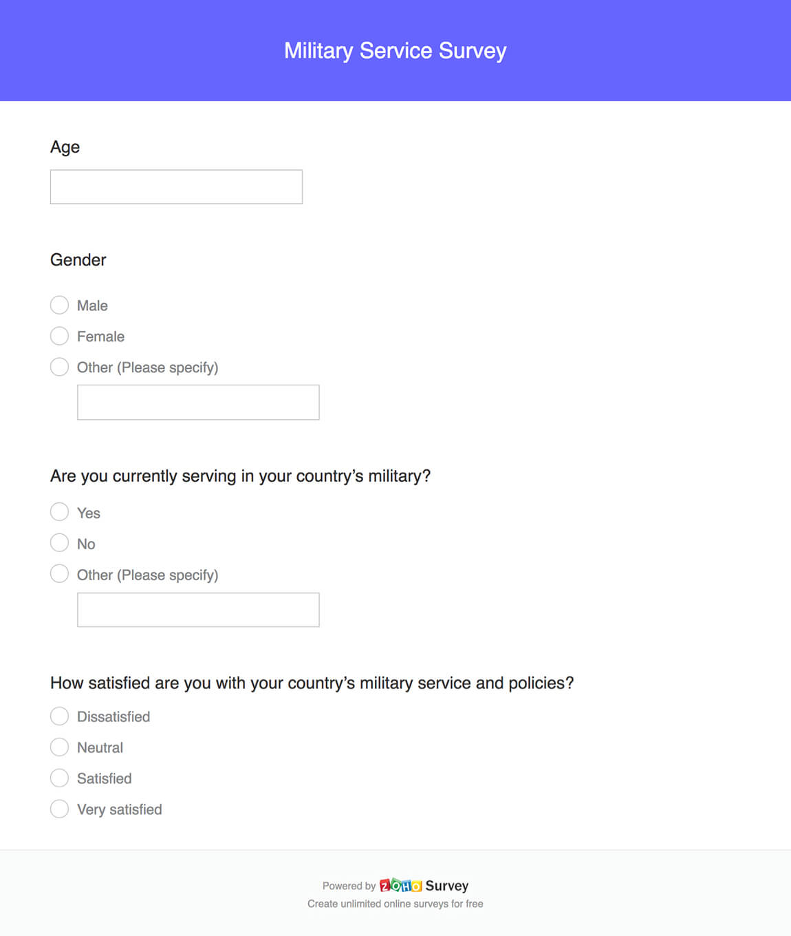 Military service survey questionnaire template