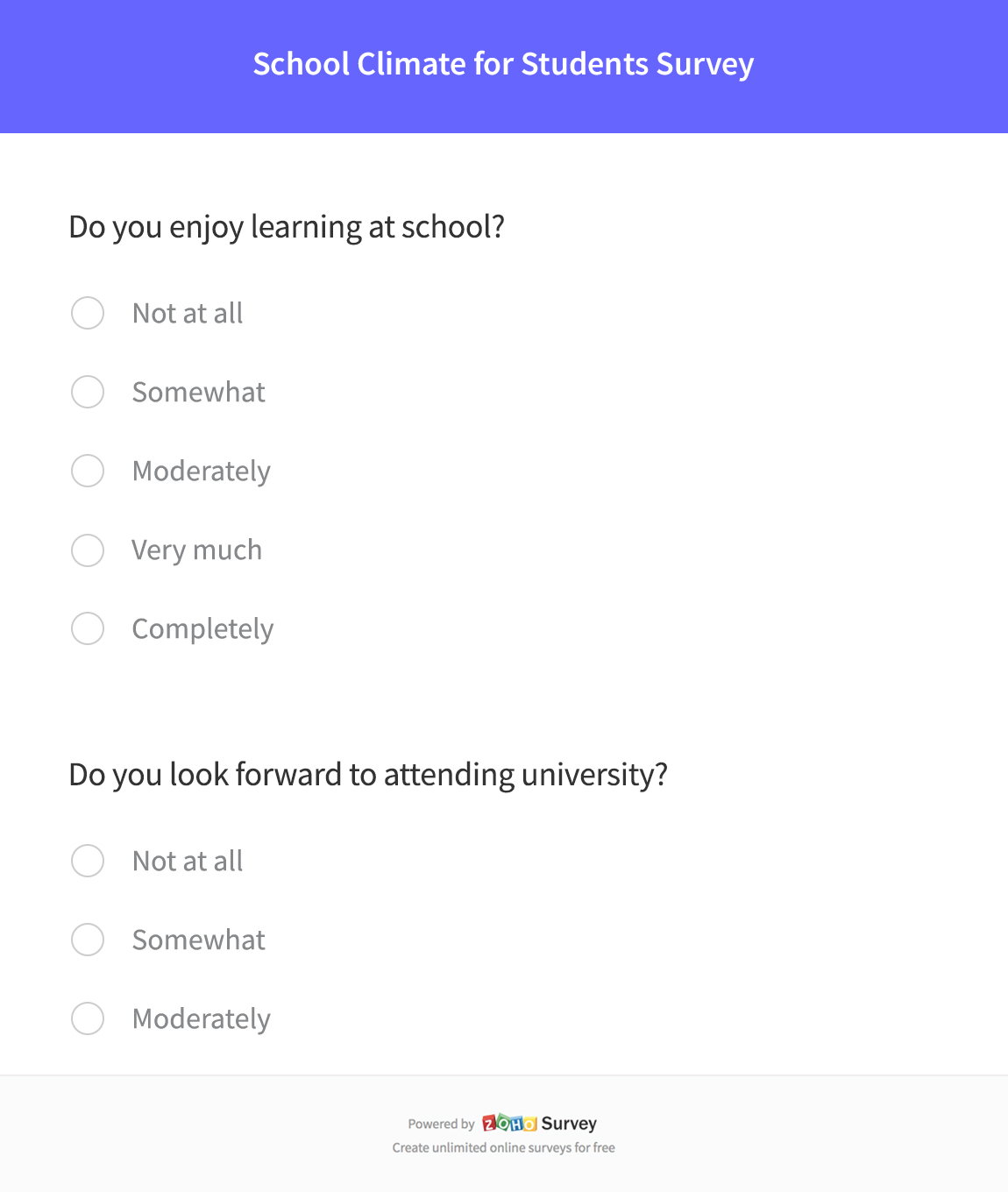 school climate survey for student questionnaire template
