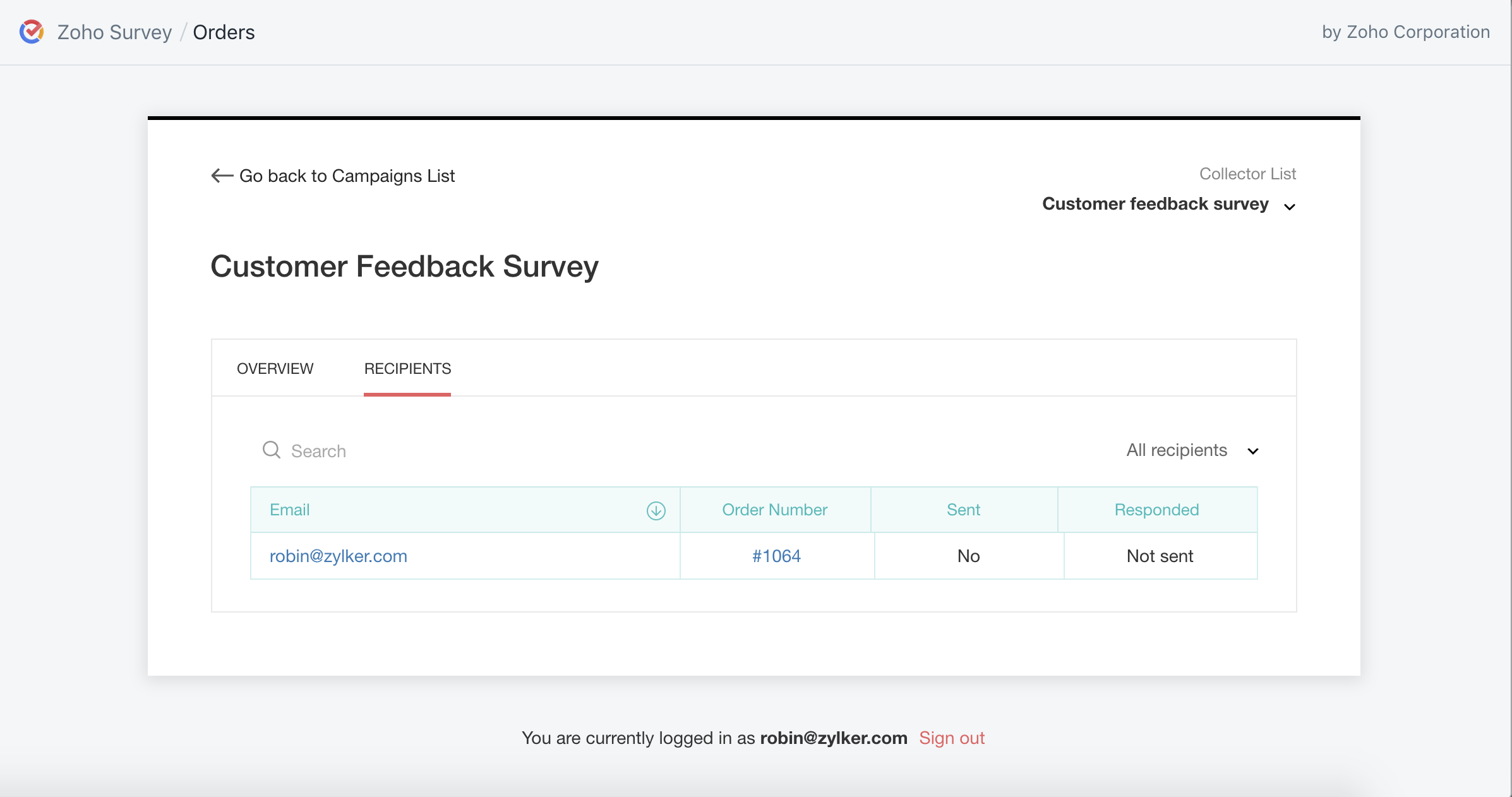 Zoho Survey Shopify order recipients