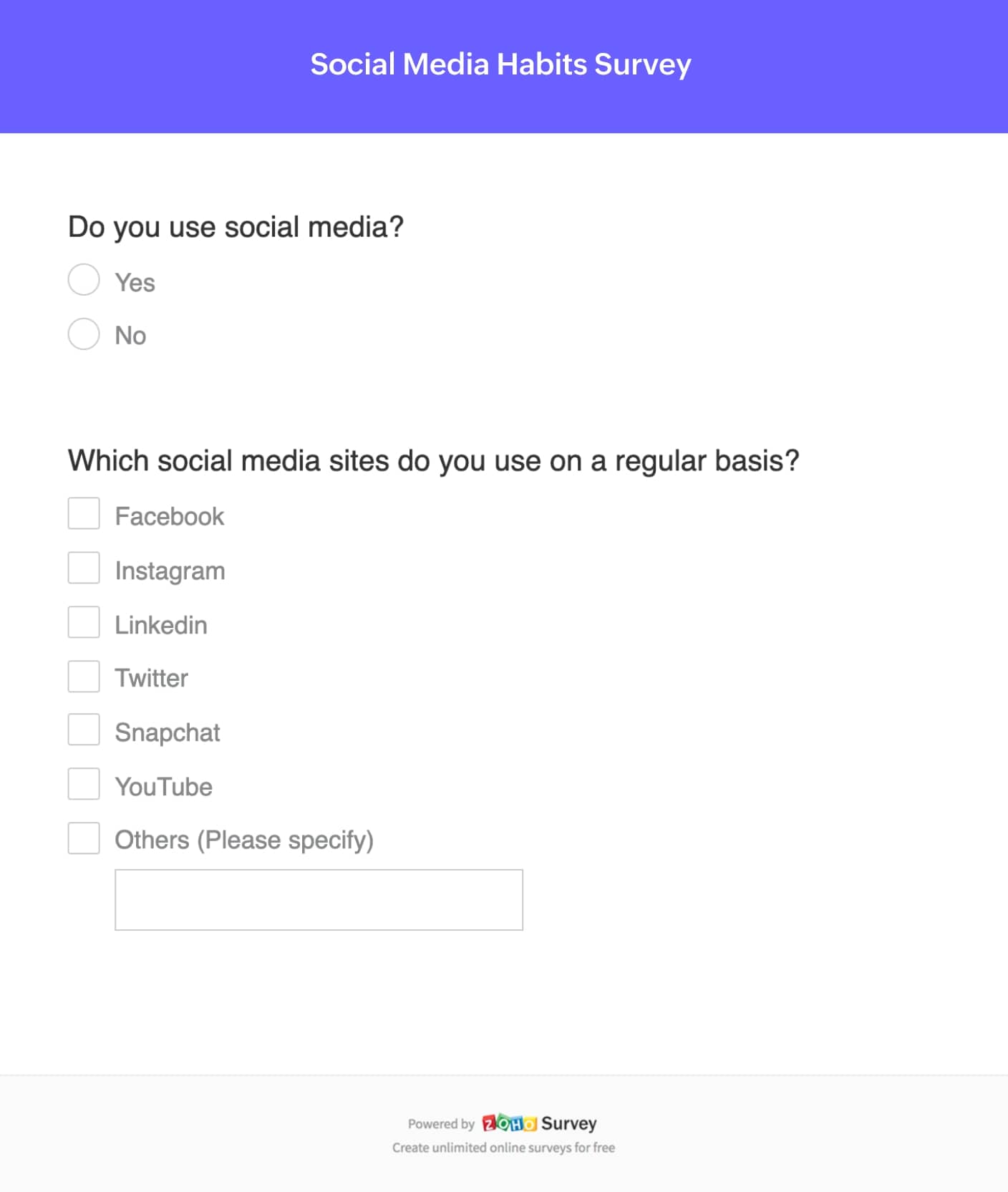 Social media survey template