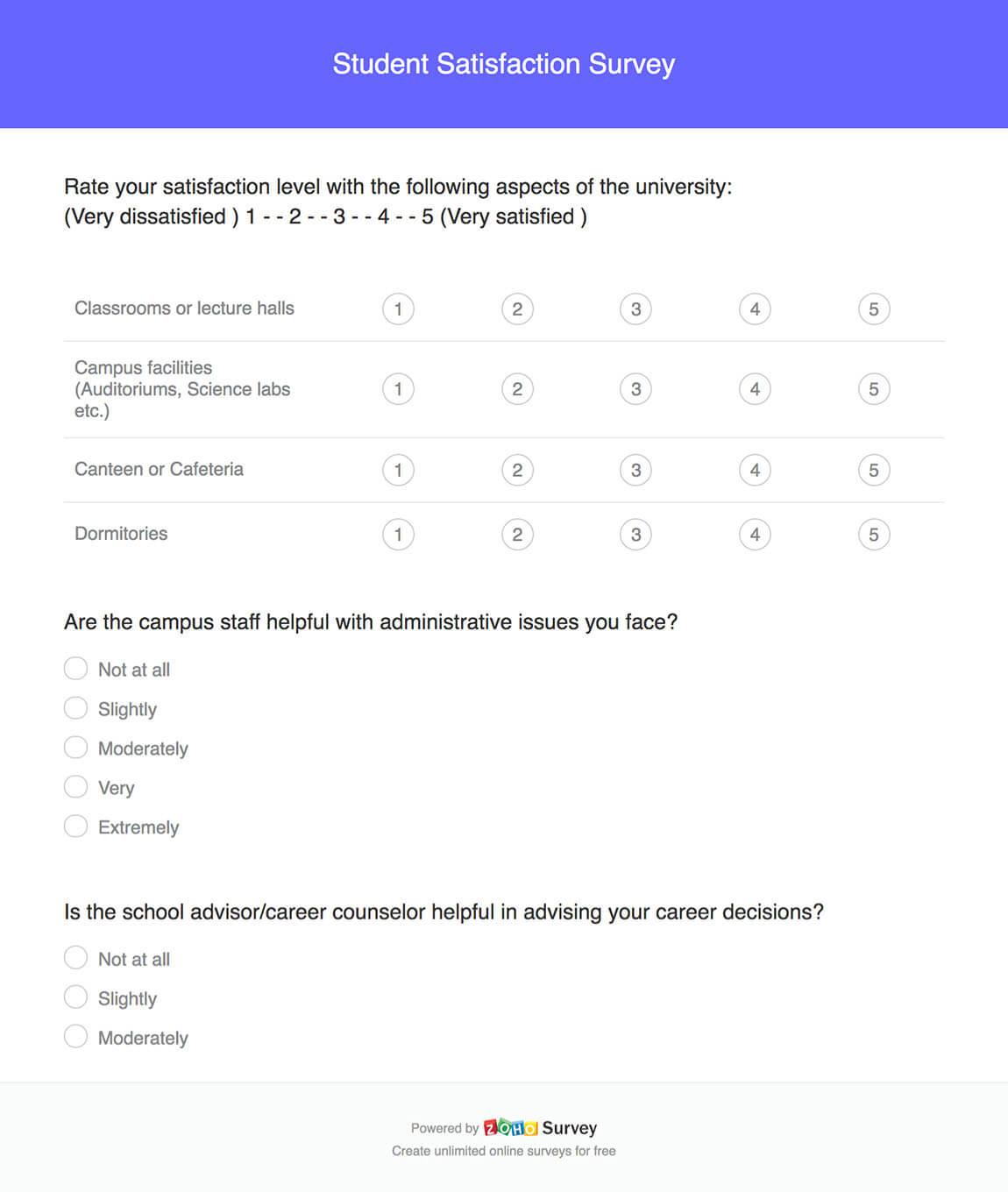 student satisfaction survey questionnaire template