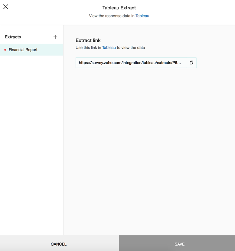 Copiar link de extração do Tableau