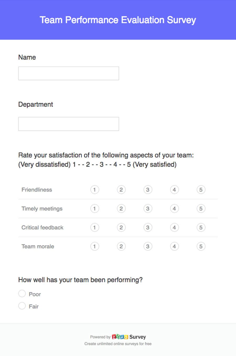 Team Performance Evaluation Survey Questions And Template