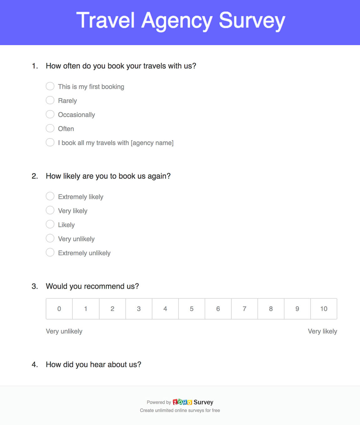 Travel agency survey questionnaire template