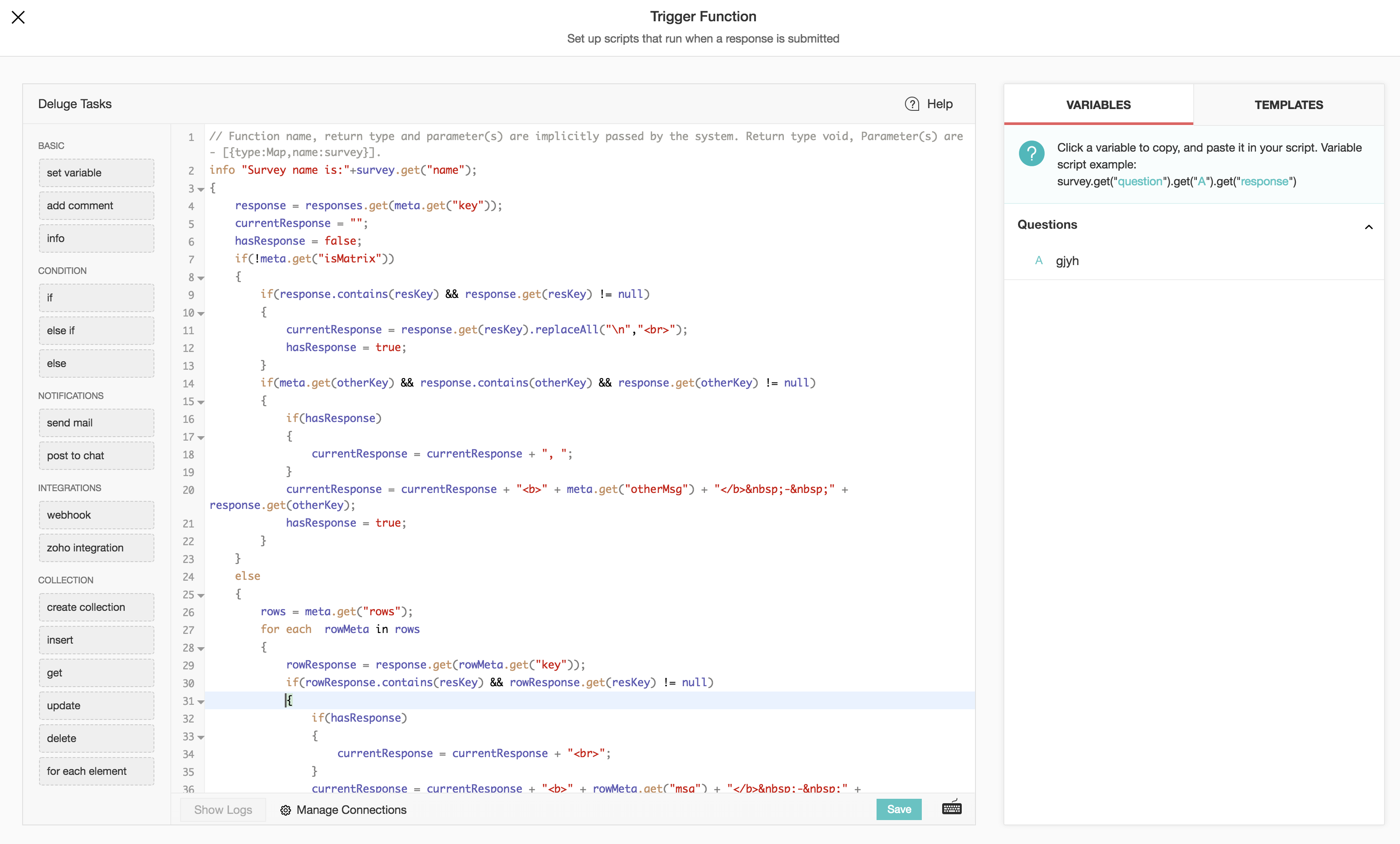 Trigger functions in Zoho Survey