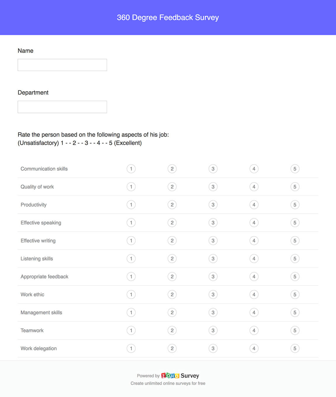 zoho 360 degree feedback survey questionnaire template