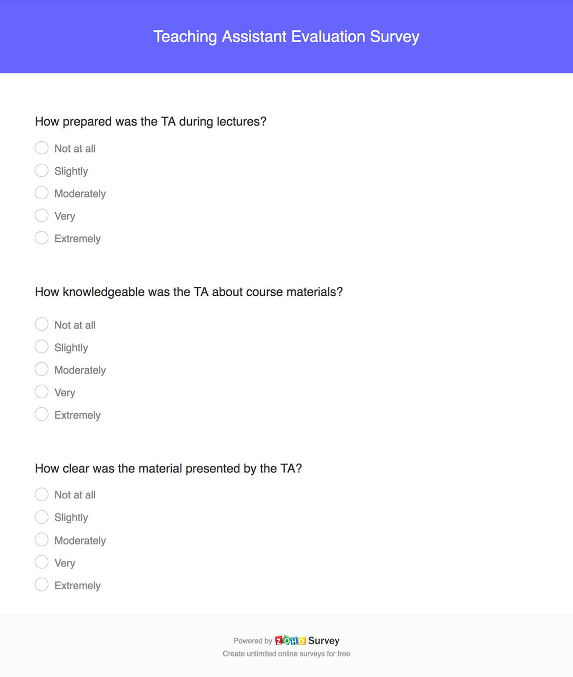 Teacher assistant evaluation survey questionnaire template