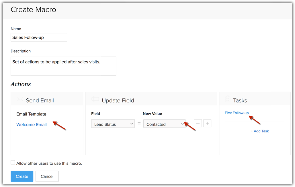 Create macros | Tips - Zoho CRM