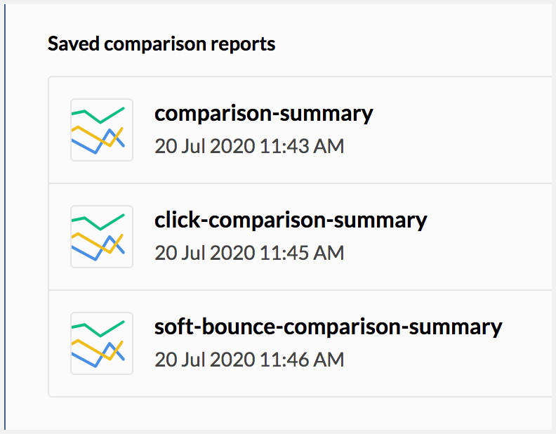 Saved comparison reports in Transactional email system