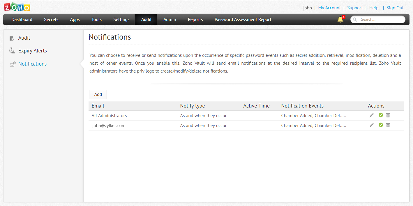 Alerts and Notifications - Zoho Vault