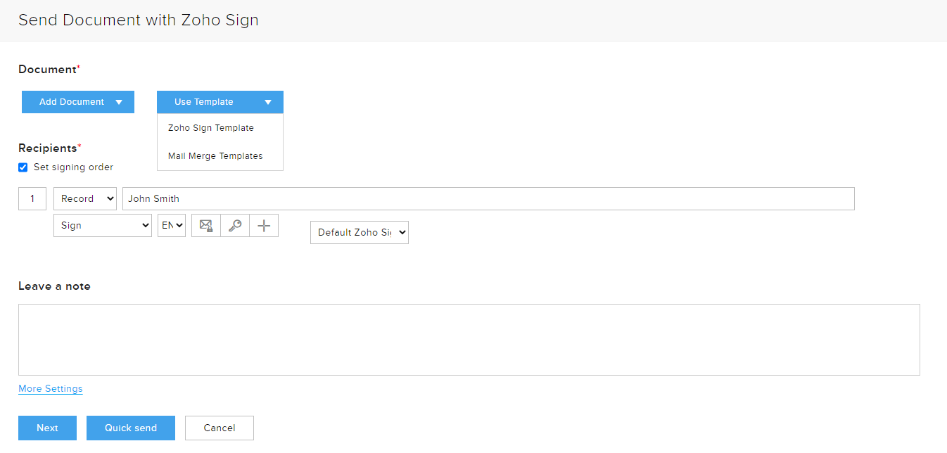 Zoho Sign Templates Zoho CRM 