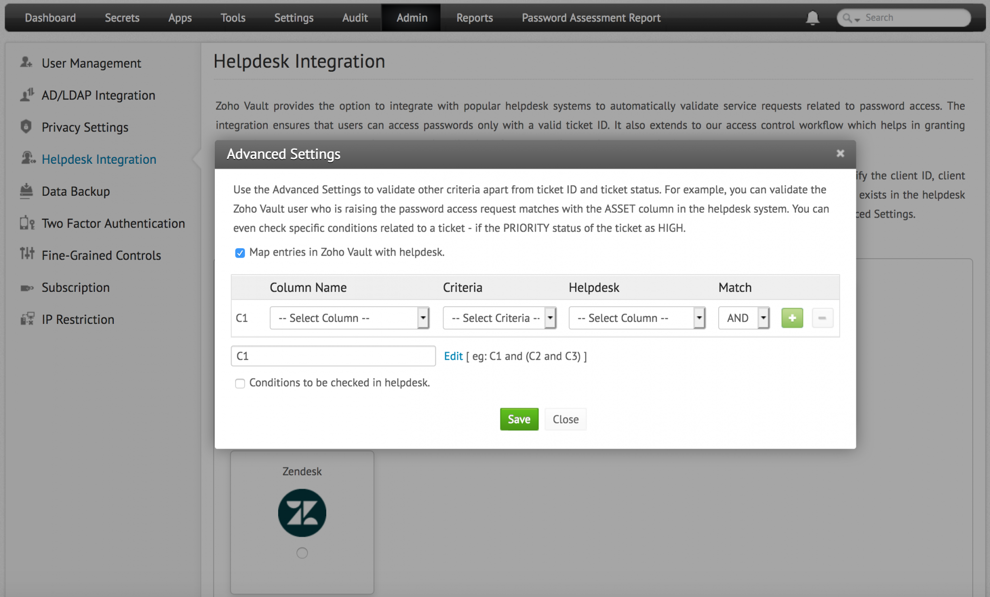 Zoho Vault Helpdesk Integration