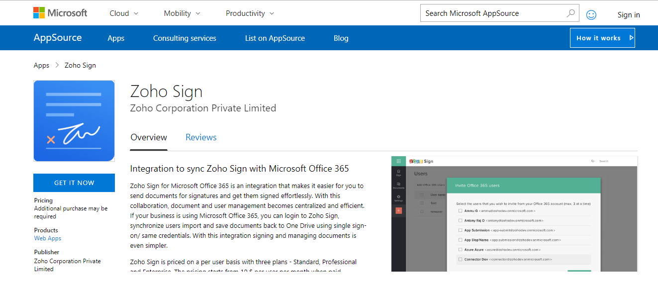 Zoho Sign - Microsoft Office 365 Integration