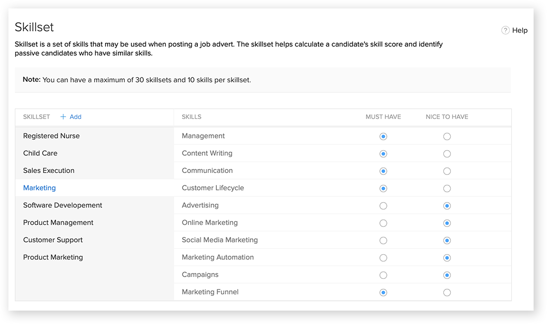 Skillset Online Help Zoho Recruit