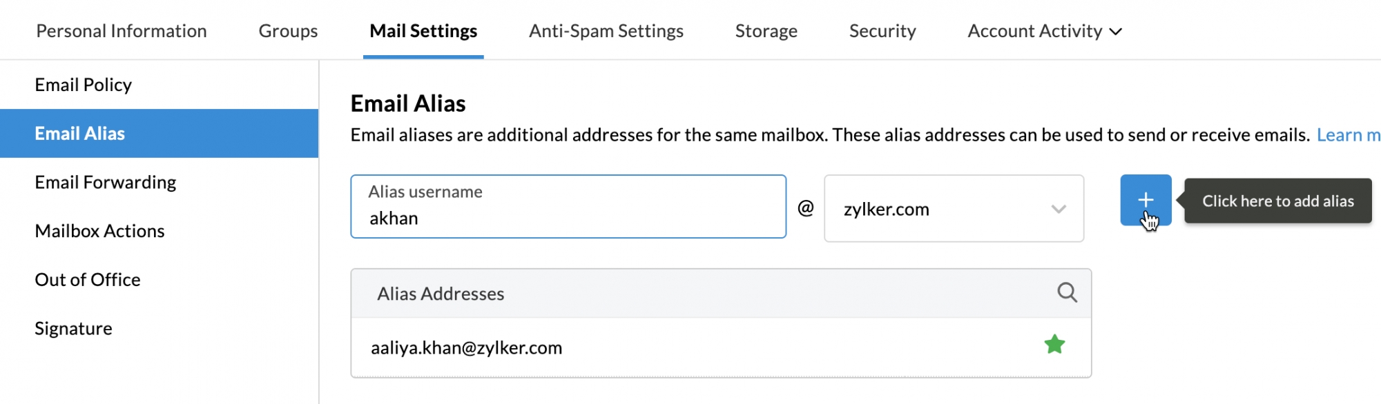 Create email alias - Additional email address - Forwarding email address