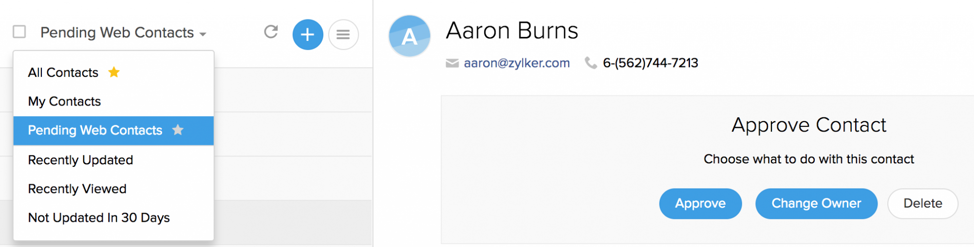 zoho contactmanager help web contacts