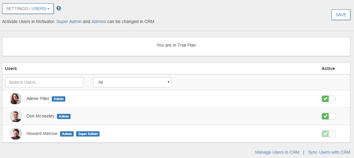 how to manage users in zoho motivator user manage