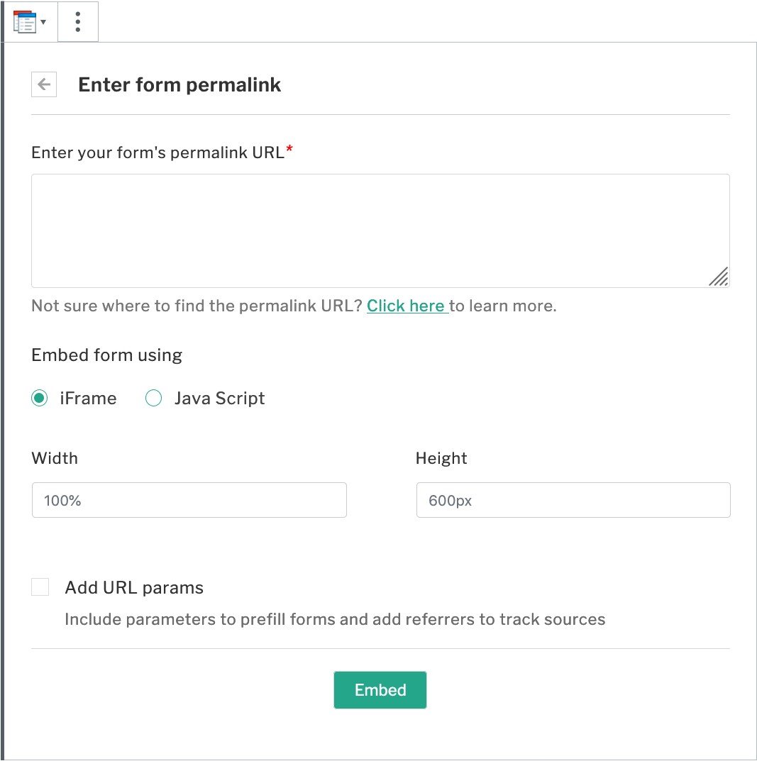 Embed form using iFrame