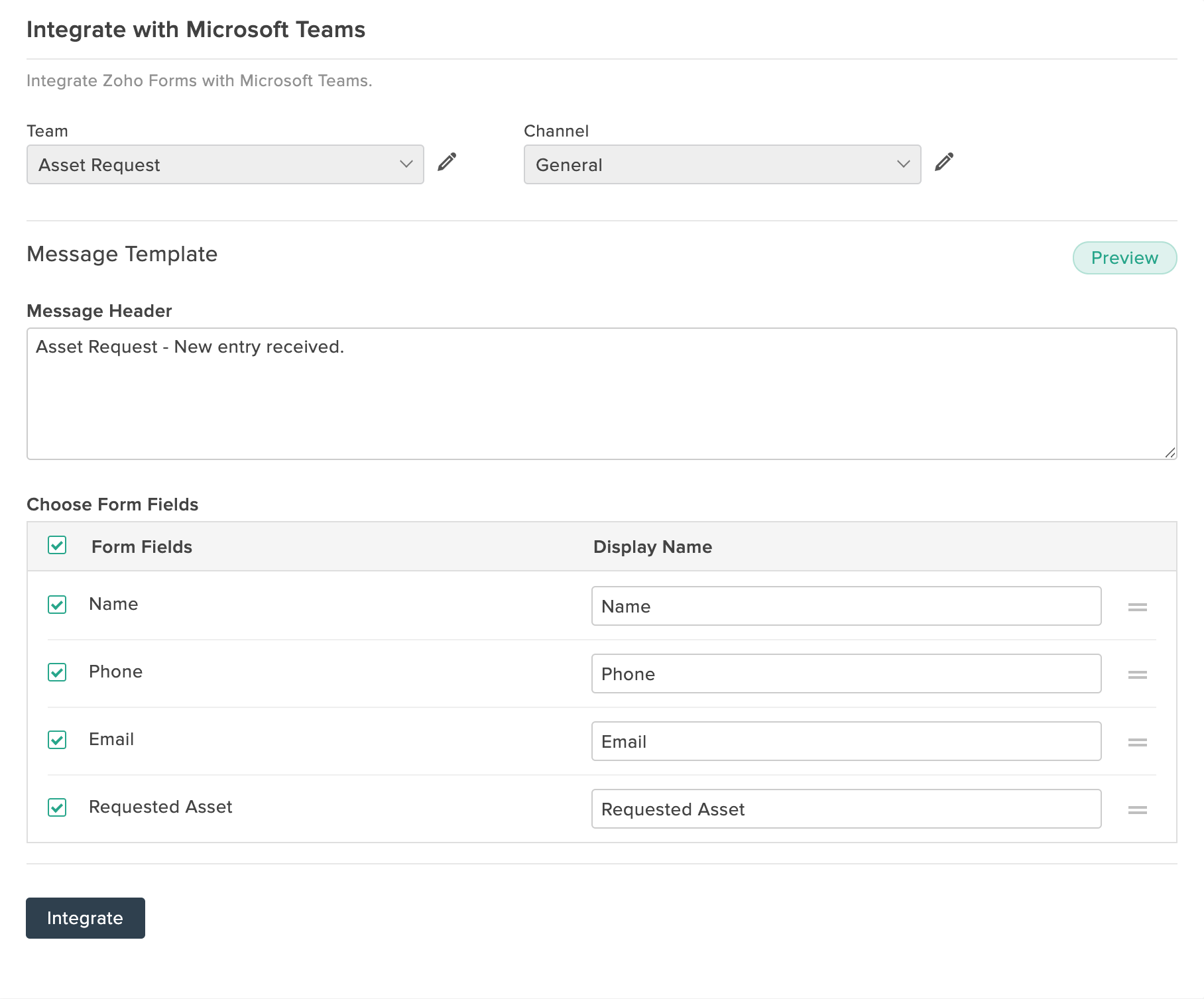Microsoft Teams Zoho Forms User Guide