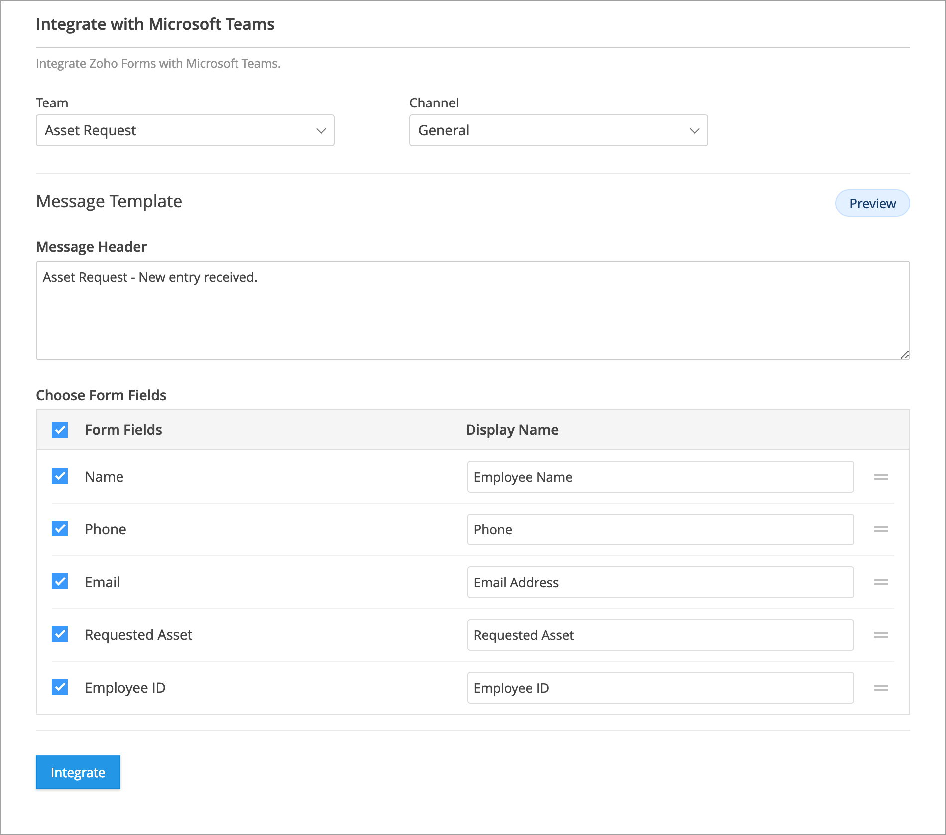 Microsoft Teams Integration Zoho Forms User Guide