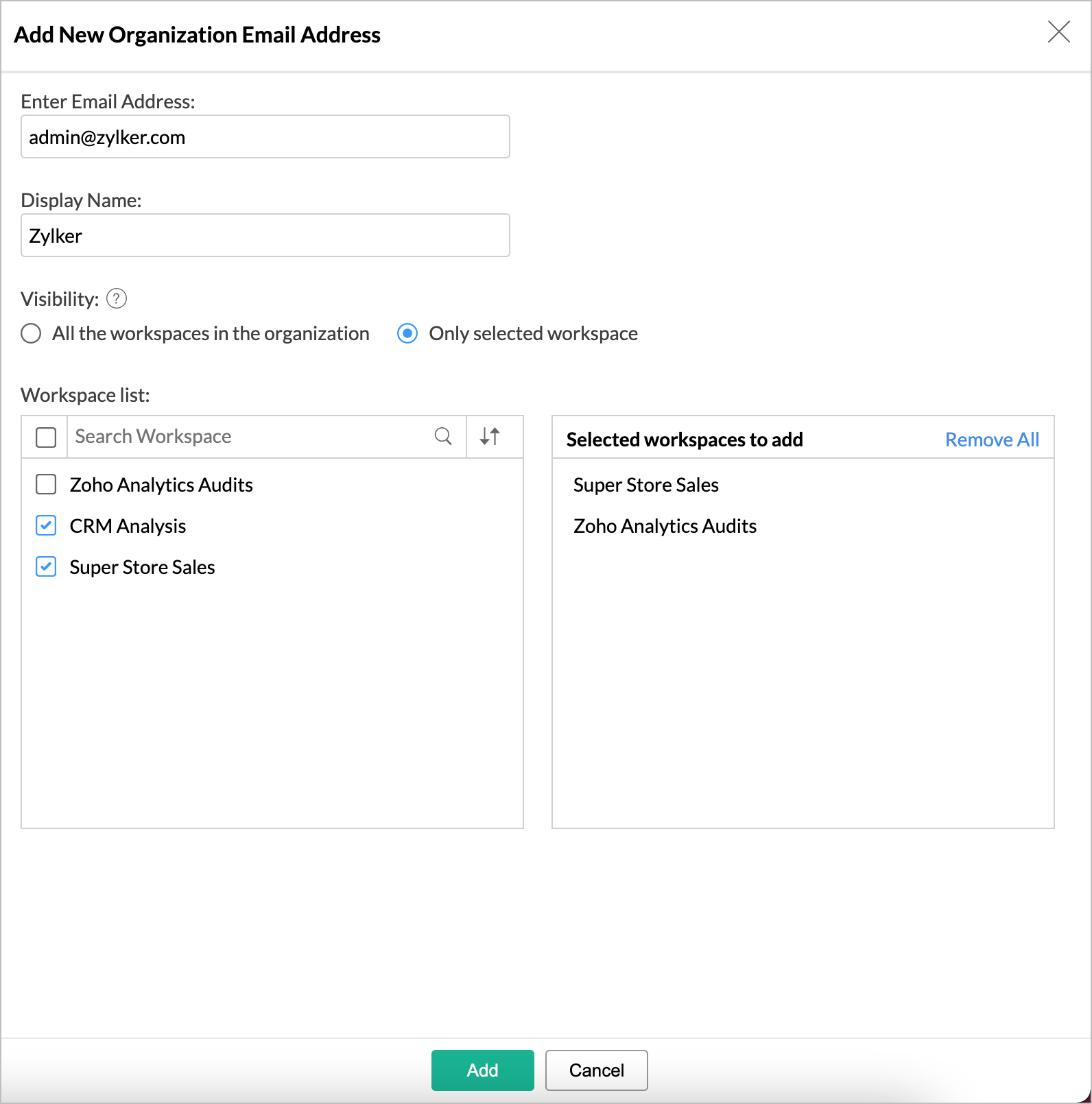 adicionar org mail