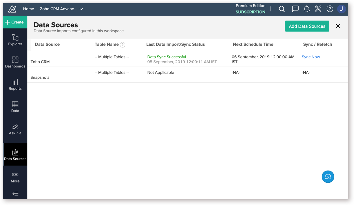 Data Snapshots l Zoho Analytics Help