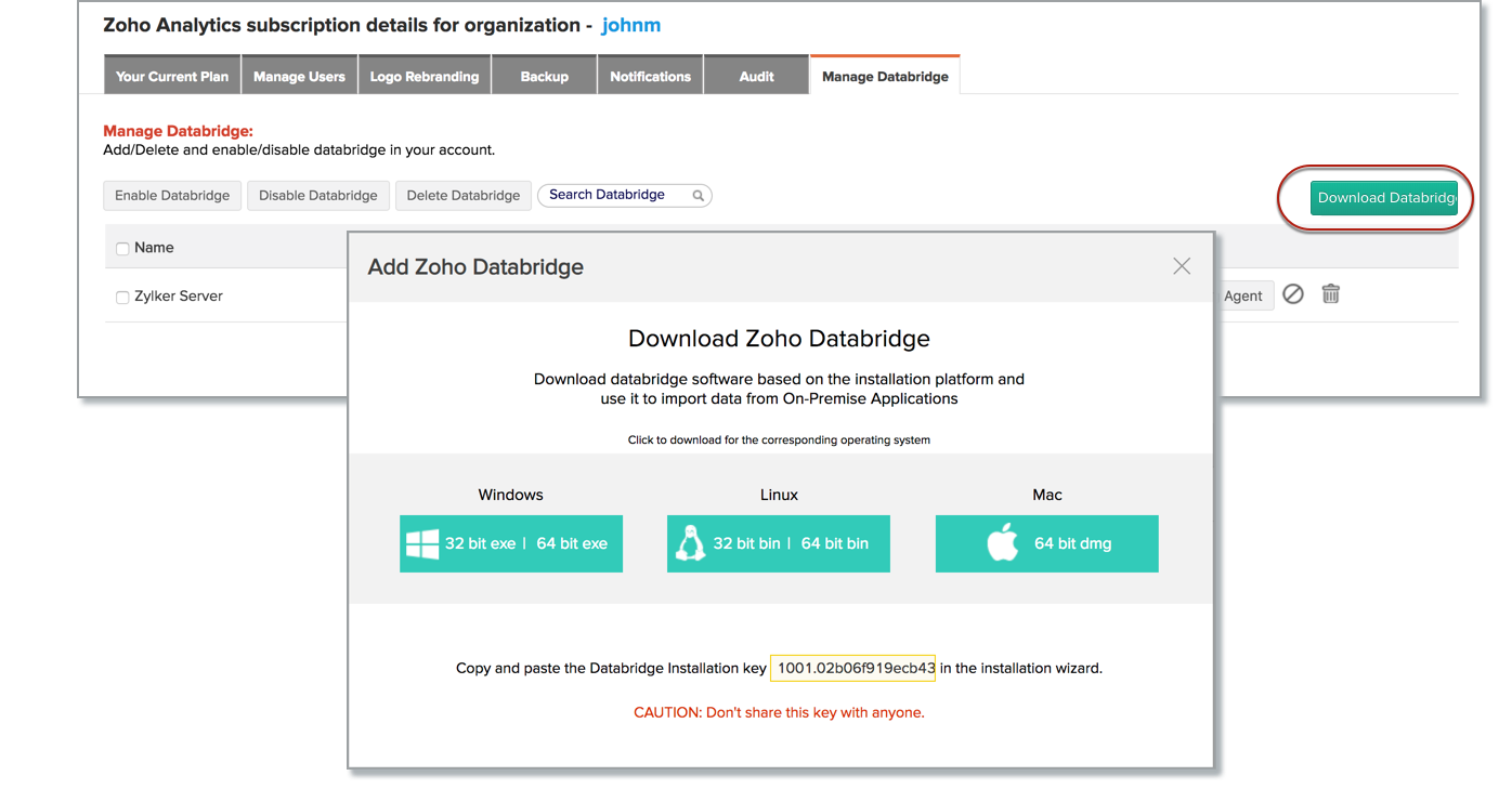 Picture of Zoho Databridge tools.