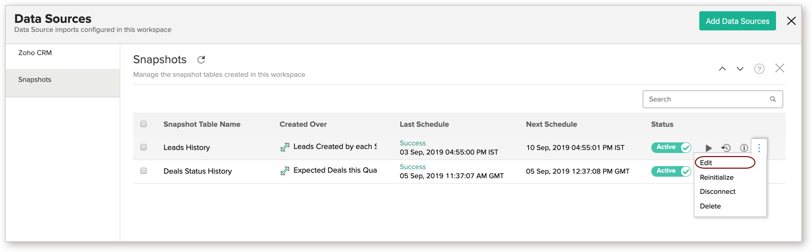Data Snapshots l Zoho Analytics Help