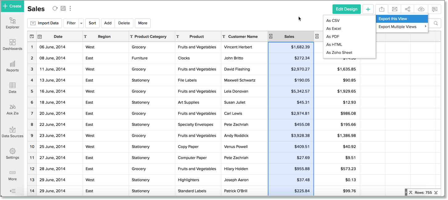 Working with Tables l Zoho Analytics Help