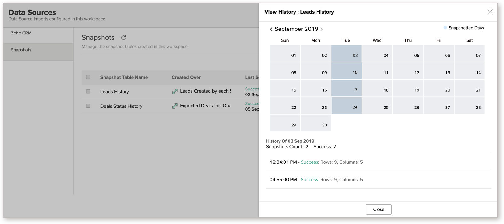 Data Snapshots l Zoho Analytics Help