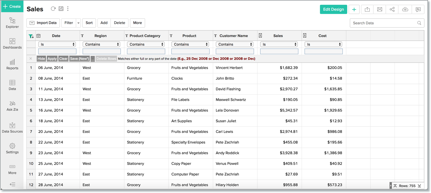 Working With Tables L Zoho Analytics Help