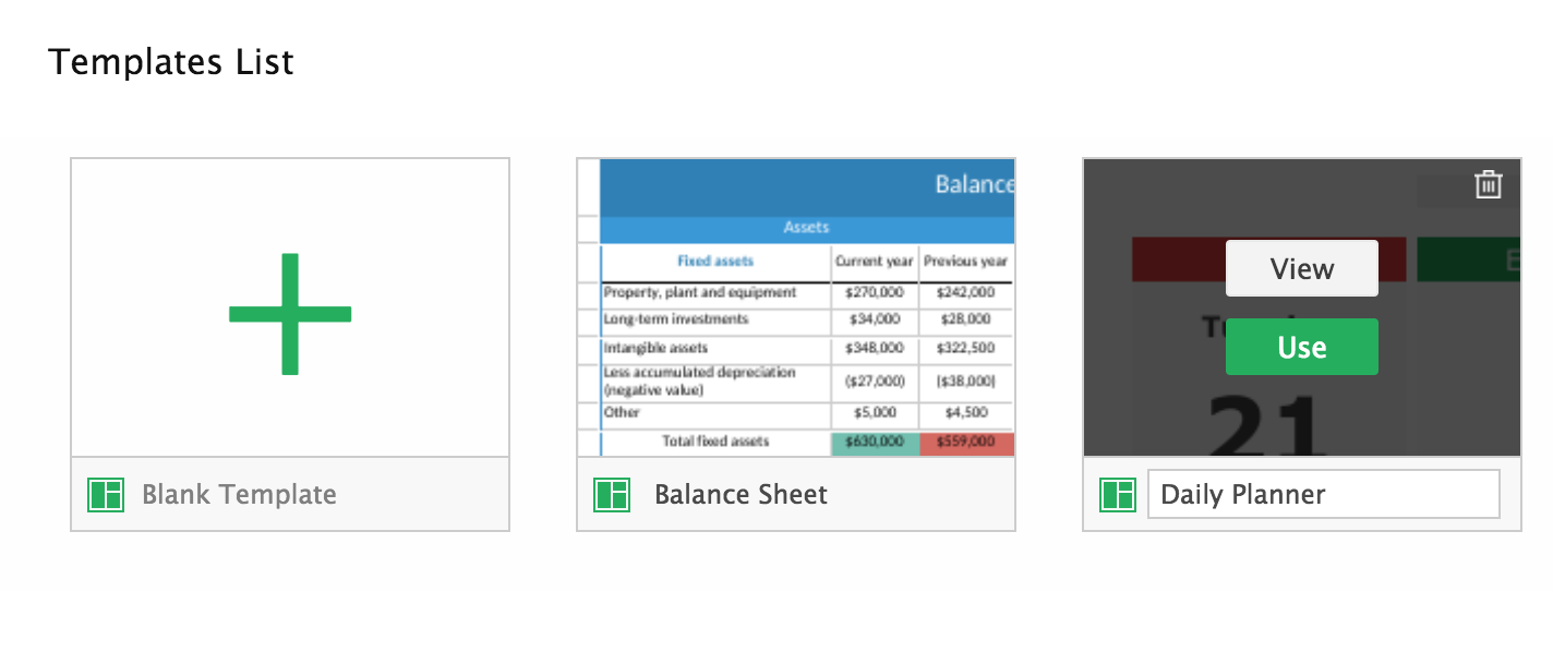 Lista de modelos do Zoho Sheet