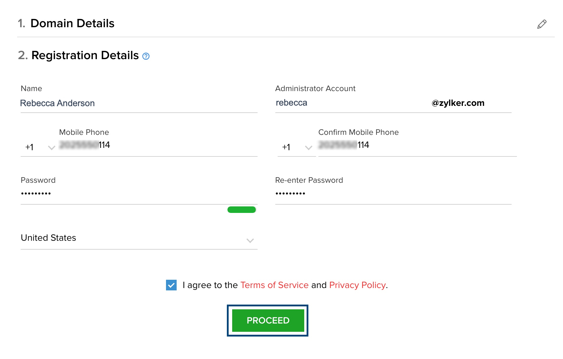 Registration details. Zoho mail.