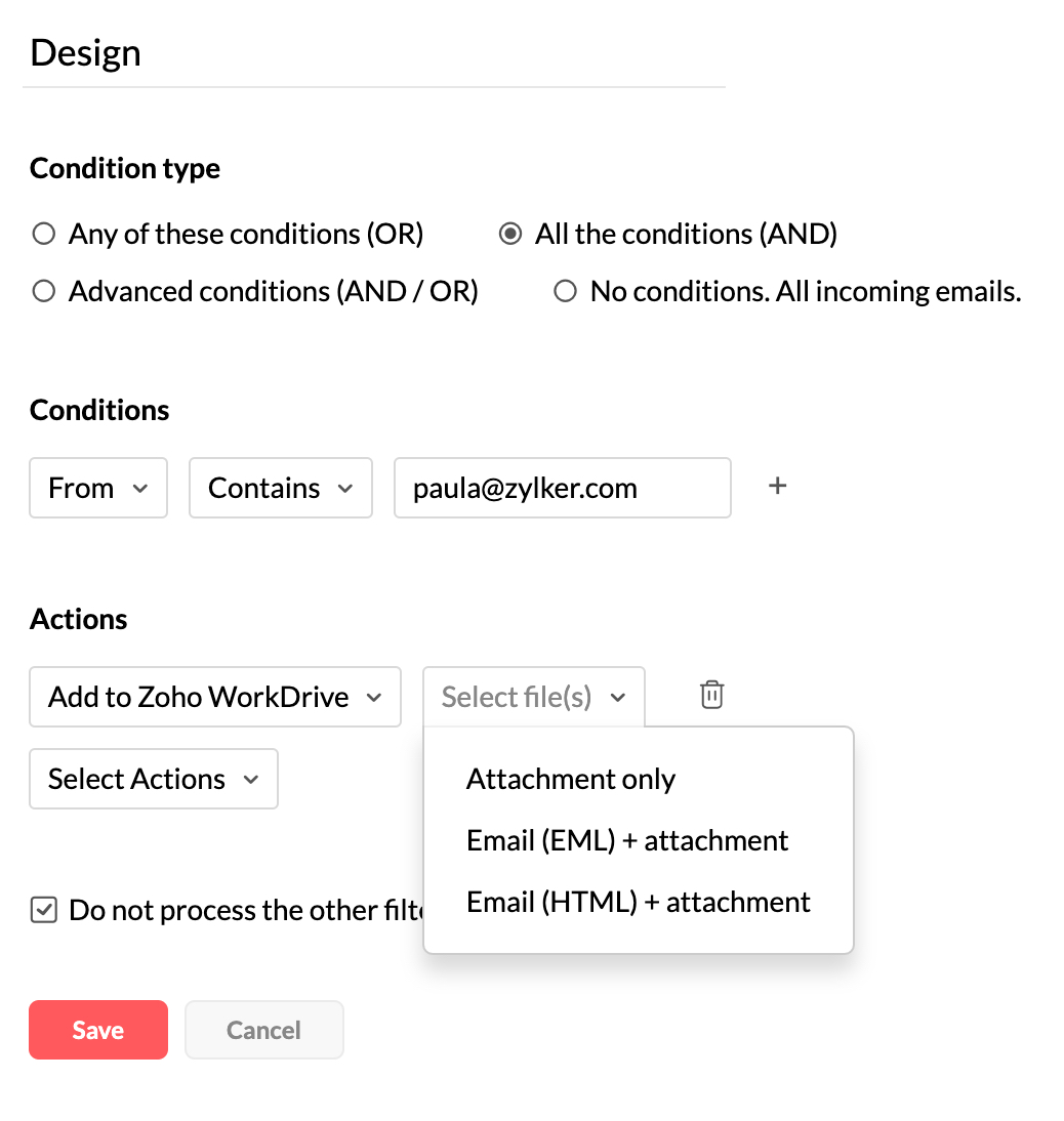 Filters for incoming mail in your Zoho mailbox
