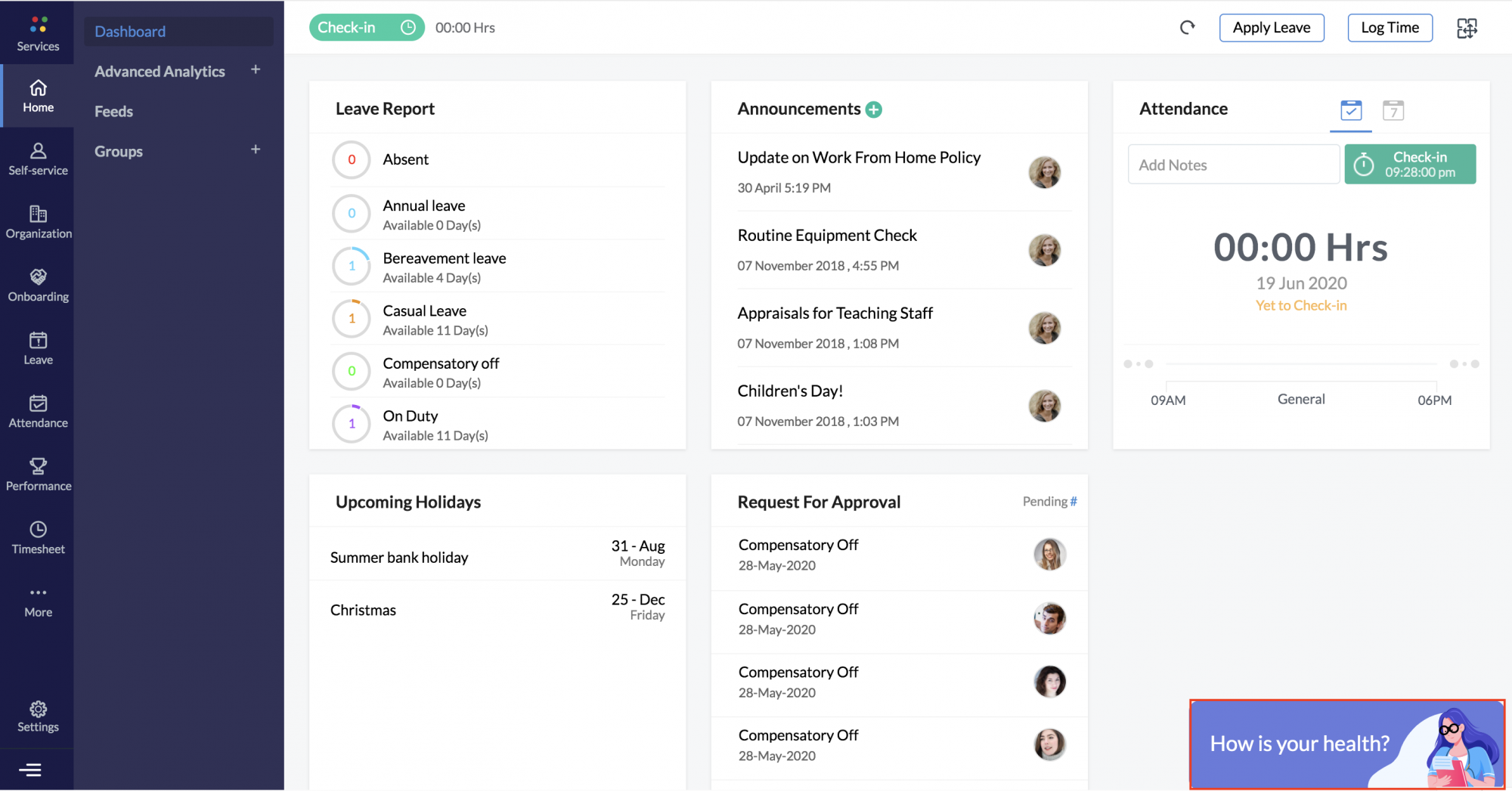 Maintaining employee health status Zoho People