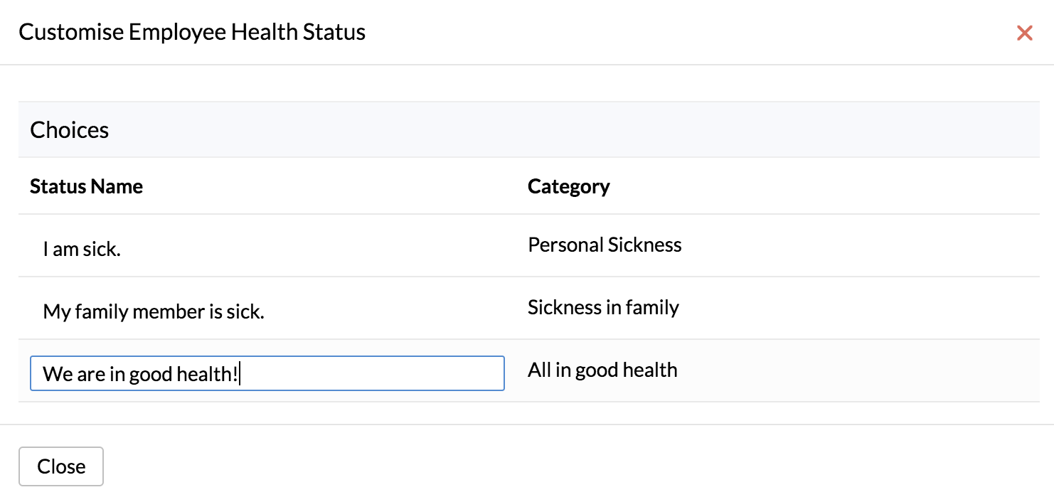 Maintaining employee health status Zoho People