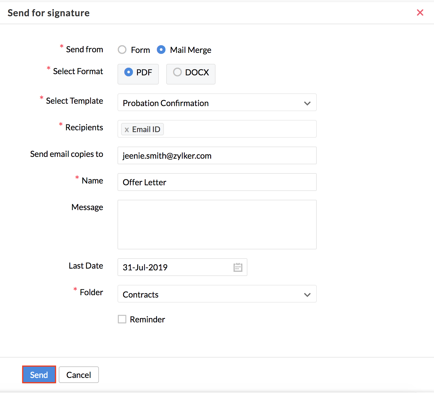 EsignatureZoho People Zoho Sign