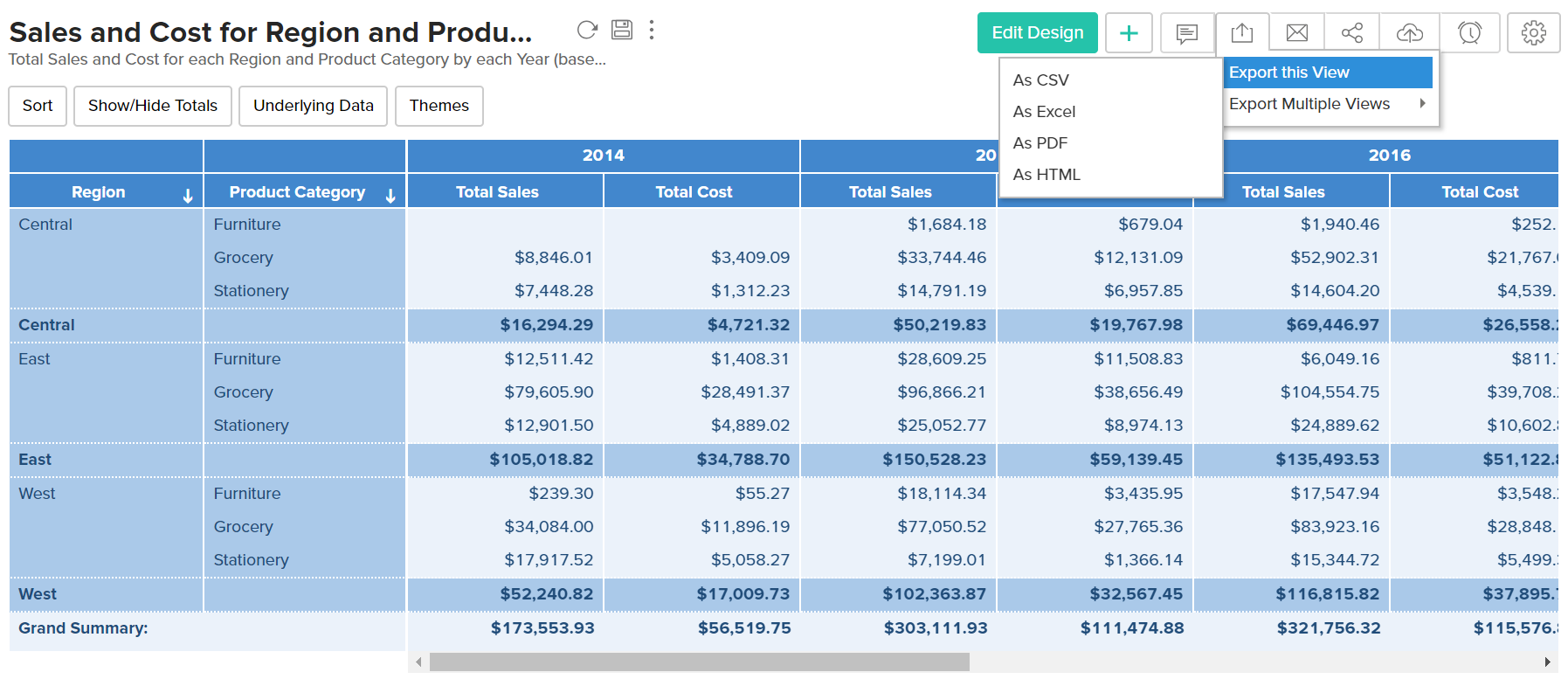 Working with Pivot Tables | Zoho Analytics On-Premise