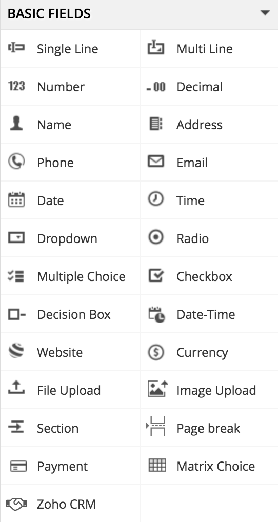 Field Types | Zoho Forms - User Guide