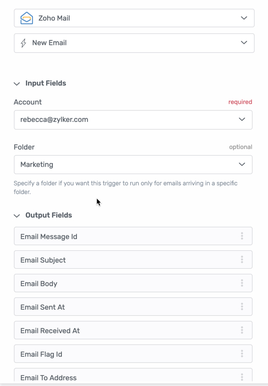 Account association in Zoho Mail for bots