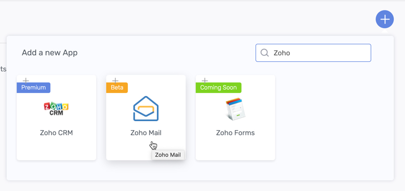 Selecting Zoho Mail on Automate.io