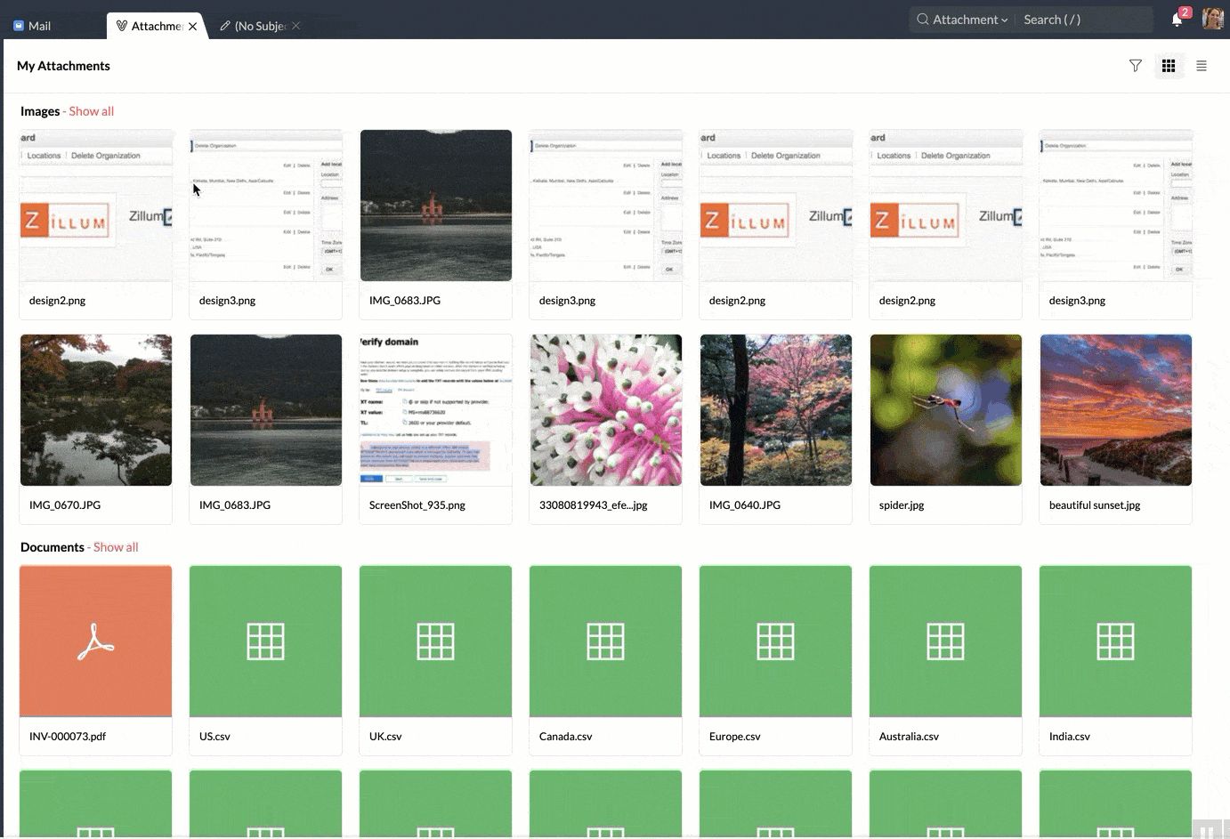 Attachment Viewer for all the attachments in your Zoho Mailbox