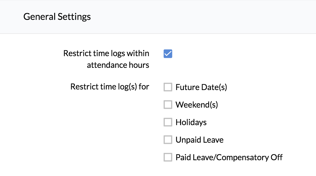 Timesheet Settings and Restrictions Zoho People