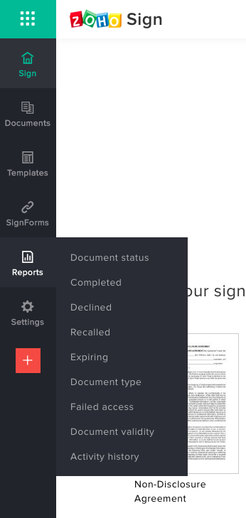 Relatórios no Zoho Sign
