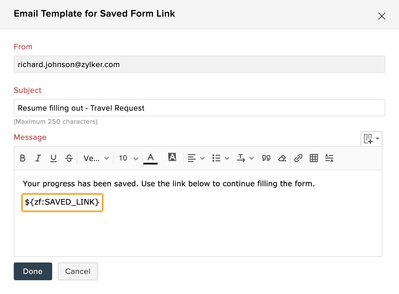 Save Resume Zoho Forms User Guide