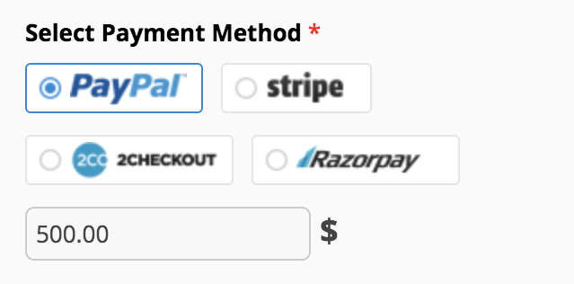 Payment field example