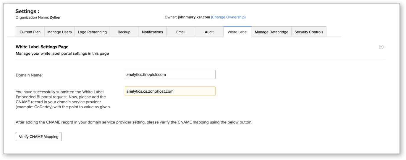 Screen shot of Zoho Analytics Server software.