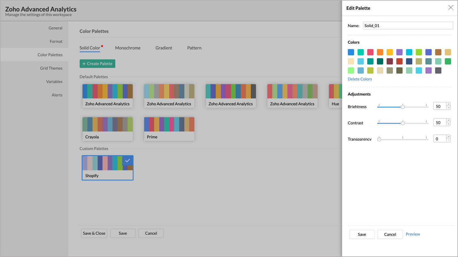 Color Palette l Advanced Analytics Help
