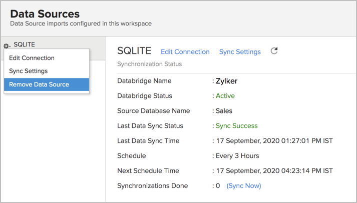 Picture of Zoho Analytics Server tools.