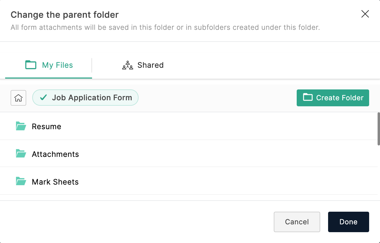 Manually map attachment fields to the folders in OneDrive